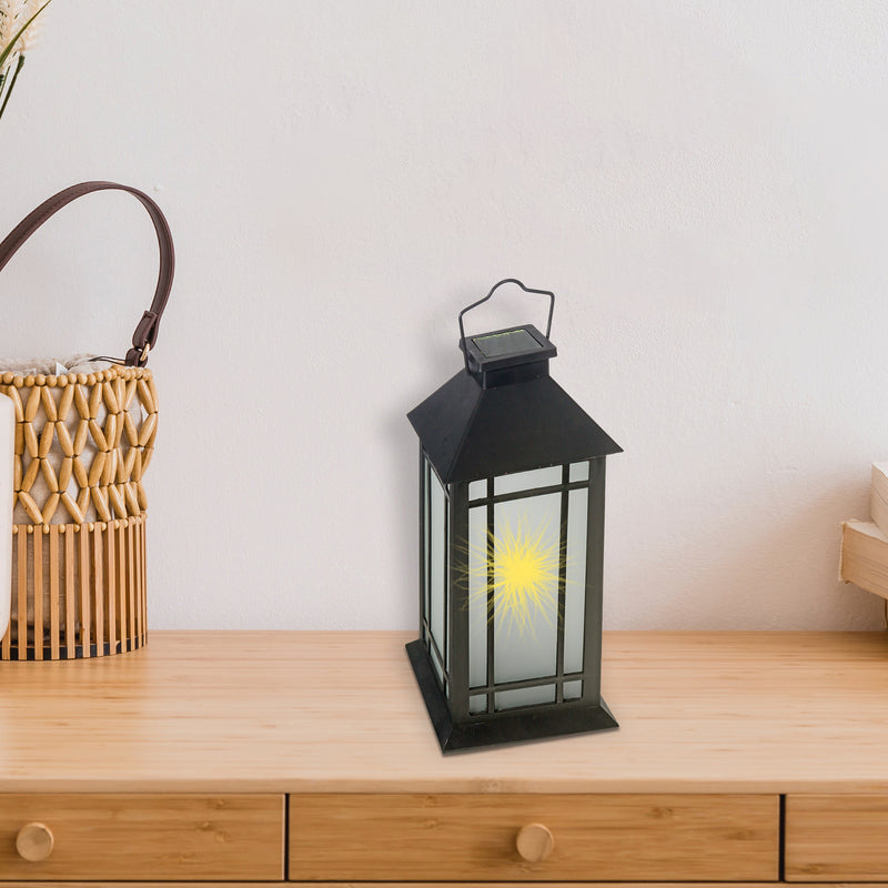 LED Solar Frosted Glass Pane Lantern Black