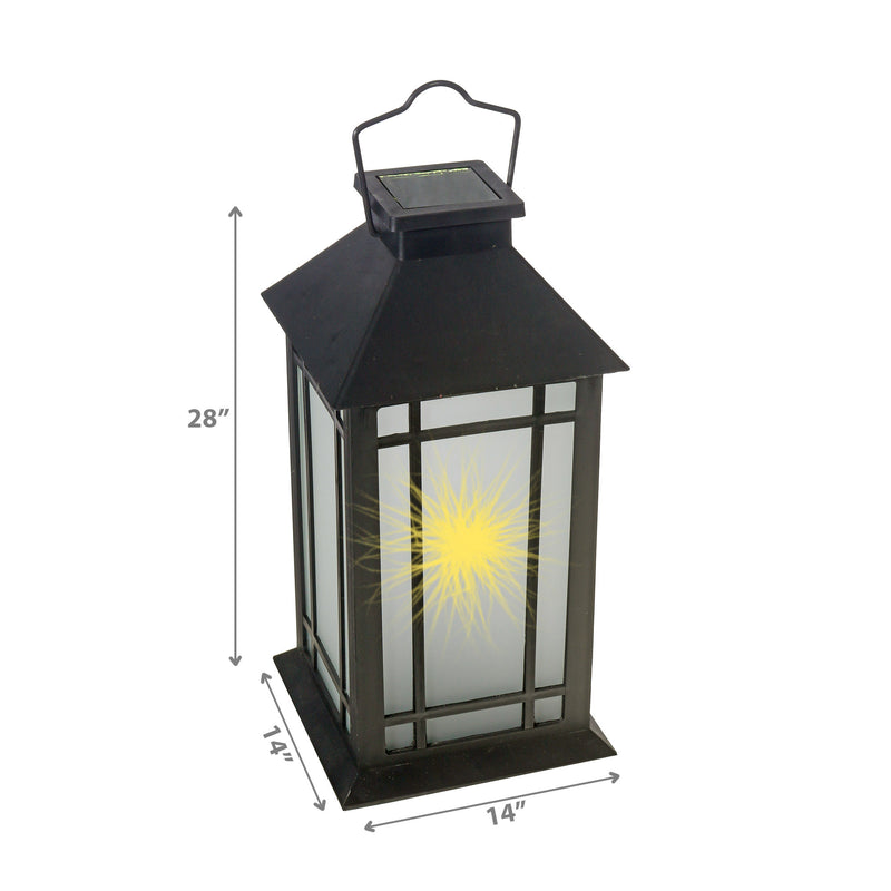 LED Solar Frosted Glass Pane Lantern Black