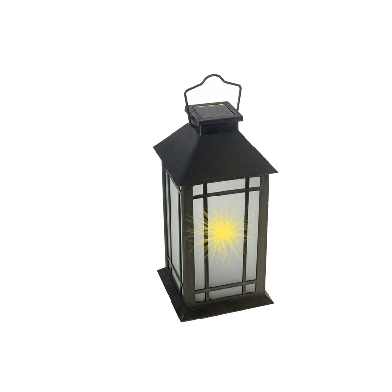 LED Solar Frosted Glass Pane Lantern Black