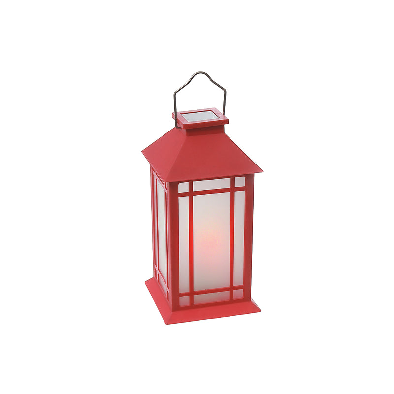 LED Solar Frosted Glass Pane Lantern Red