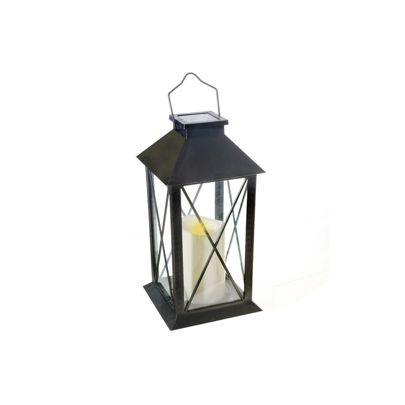 Led Solar Clear Glass Pane Lantern with Faux Candle