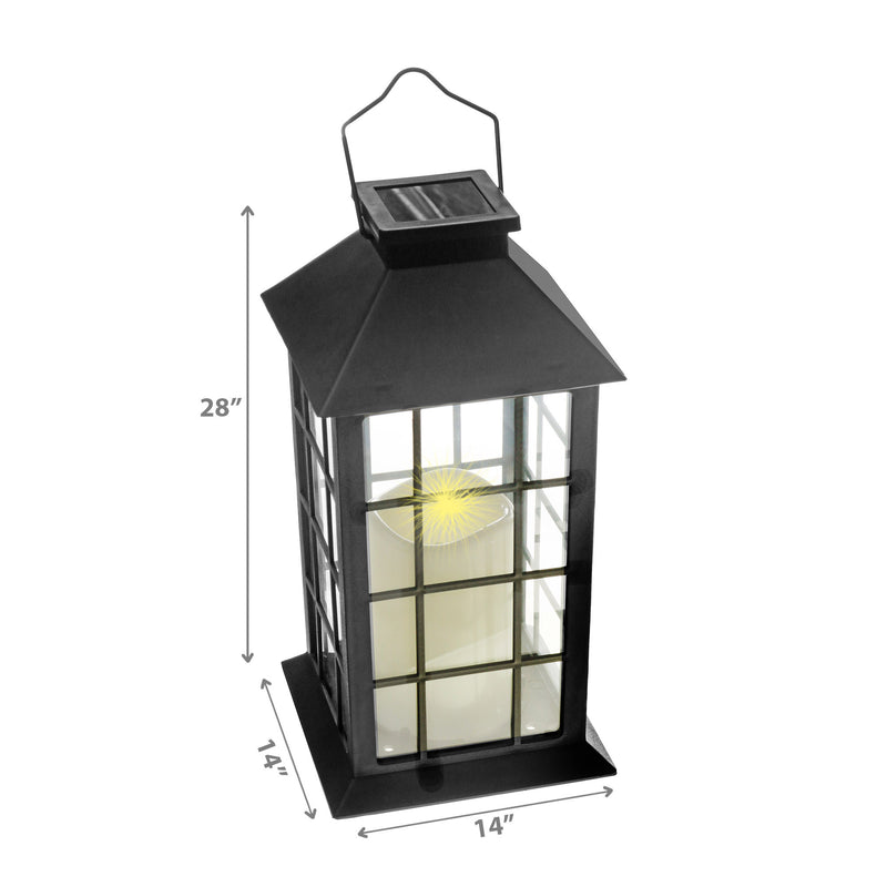 Led Solar Clear Glass Pane Lantern with Faux Candle