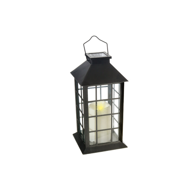 Led Solar Clear Glass Pane Lantern with Faux Candle