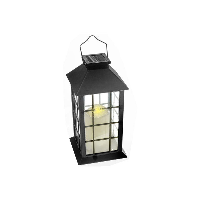 Led Solar Clear Glass Pane Lantern with Faux Candle