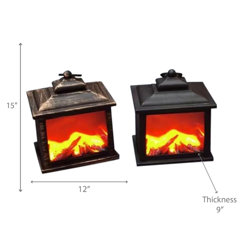 Led Plastic Lantern Fireplace Black