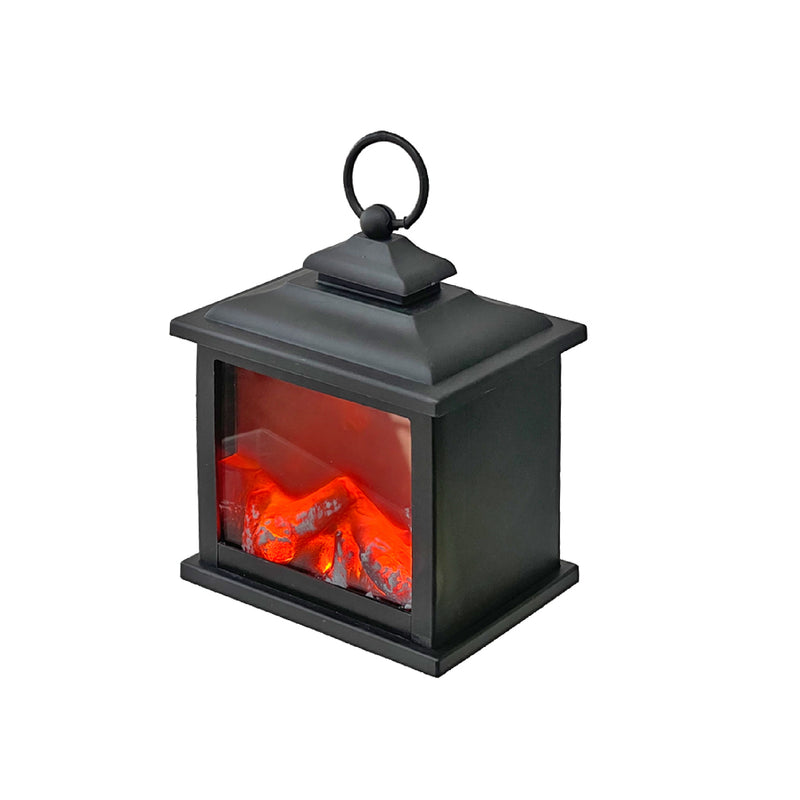 Led Plastic Lantern Fireplace Black