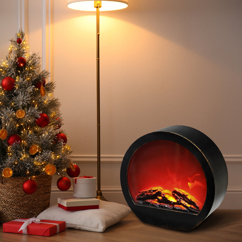 Led Plastic Round Fireplace 23" Black