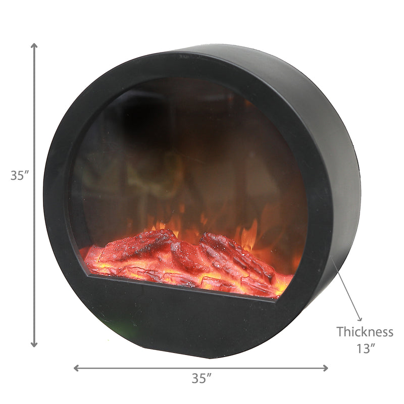 Led Plastic Round Fireplace 35" Black