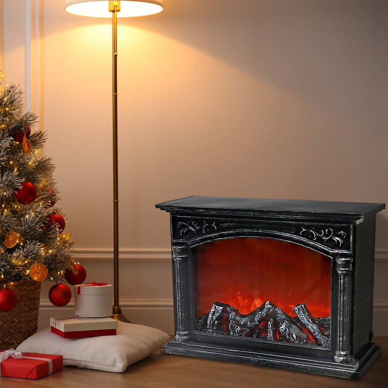 Led Plastic Grand Fireplace Black With Brushed Silver