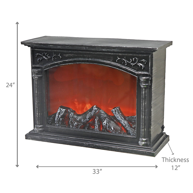 Led Plastic Grand Fireplace Black With Brushed Silver