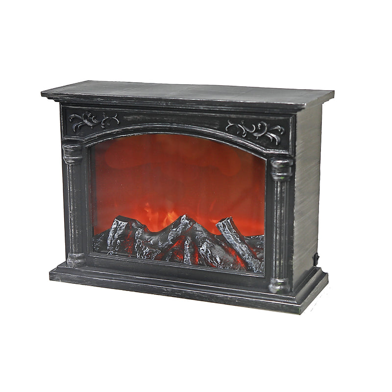 Led Plastic Grand Fireplace Black With Brushed Silver