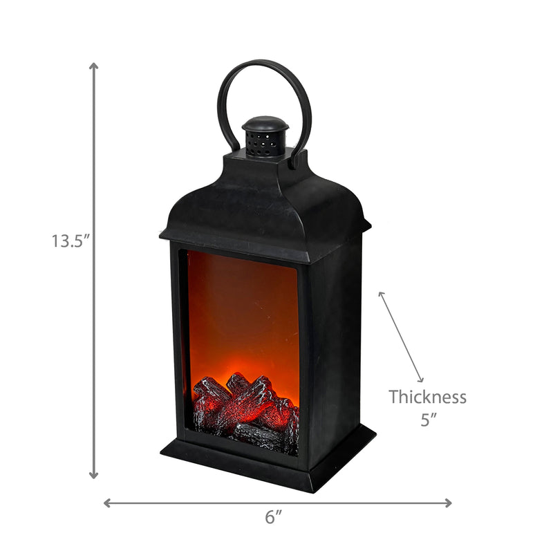 Led Plastic Lantern Fireplace Black With Brushed Gold