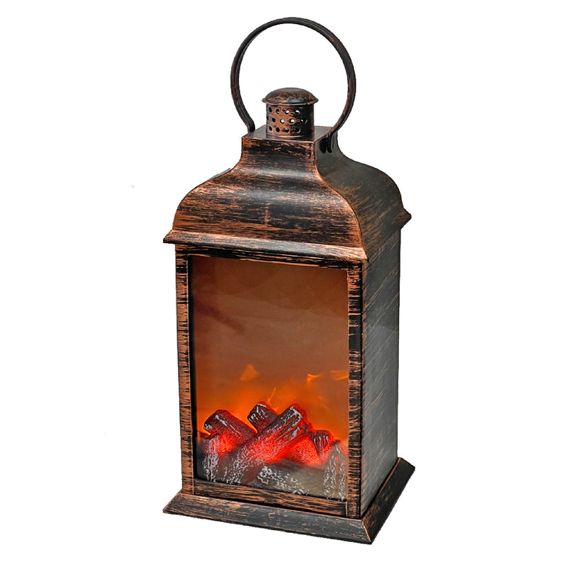 Led Plastic Lantern Fireplace Black With Brushed Gold