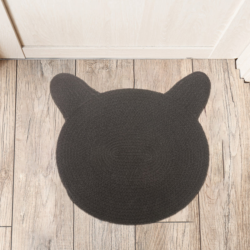 Braided Cotton Cat Shape Mat Black 16 X 16