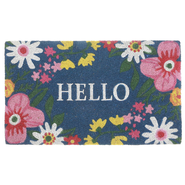 Coir Door Mat Floral Hello 18 X 30