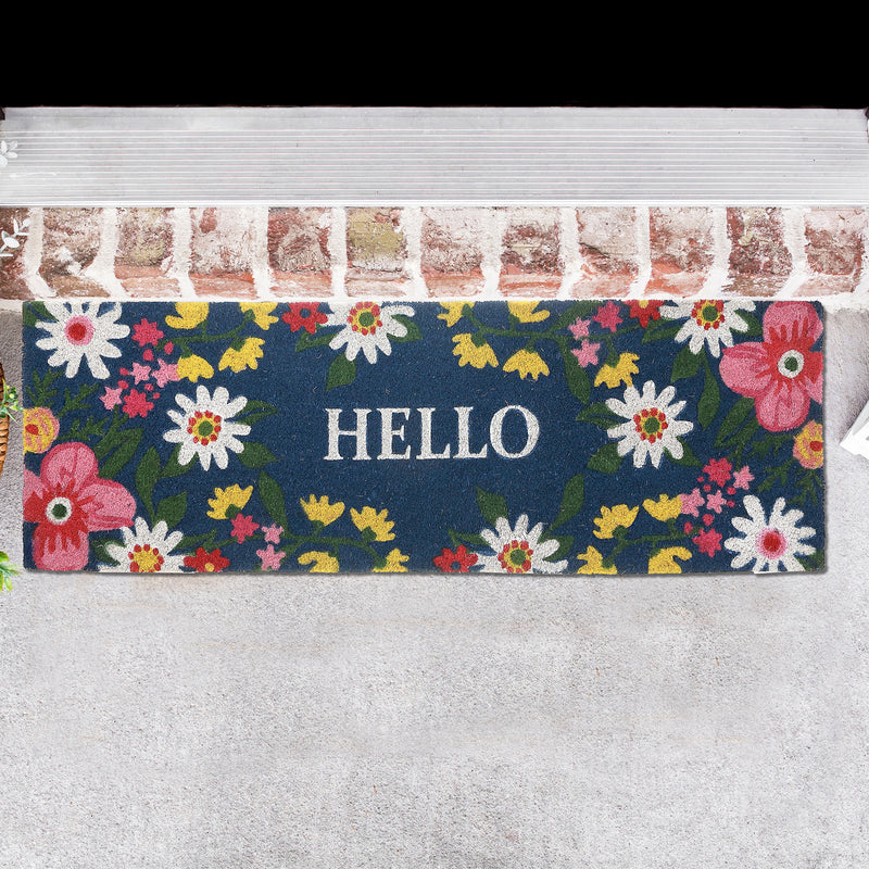 Coir Door Mat Floral Hello 16 X 48