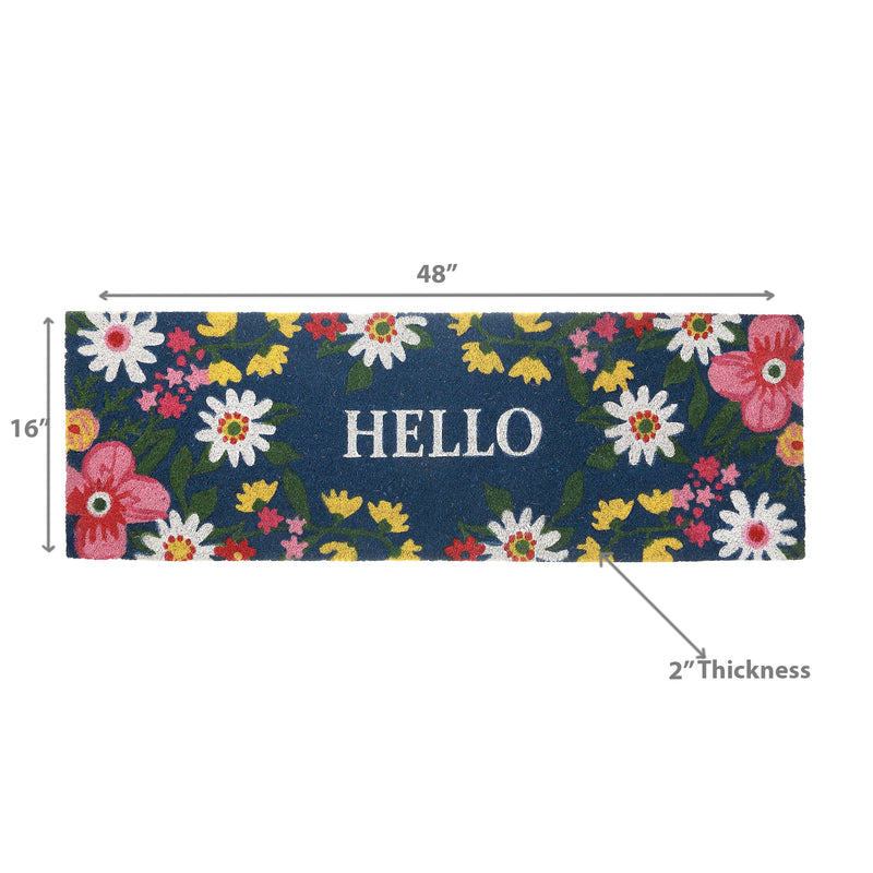 Coir Door Mat Floral Hello 16 X 48