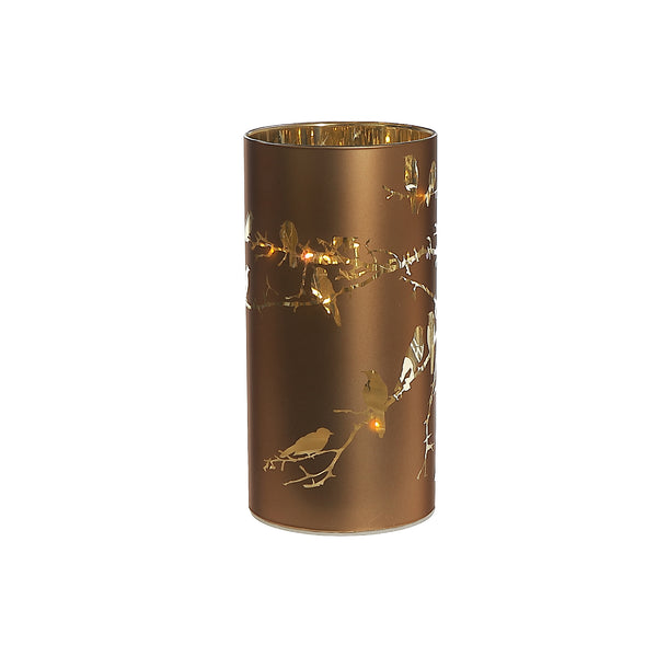 Led Cylinder Glass Stand Bird Bronze