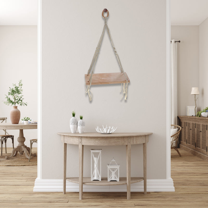 Cotton Rope Wall Hanger With Wooden Shelf