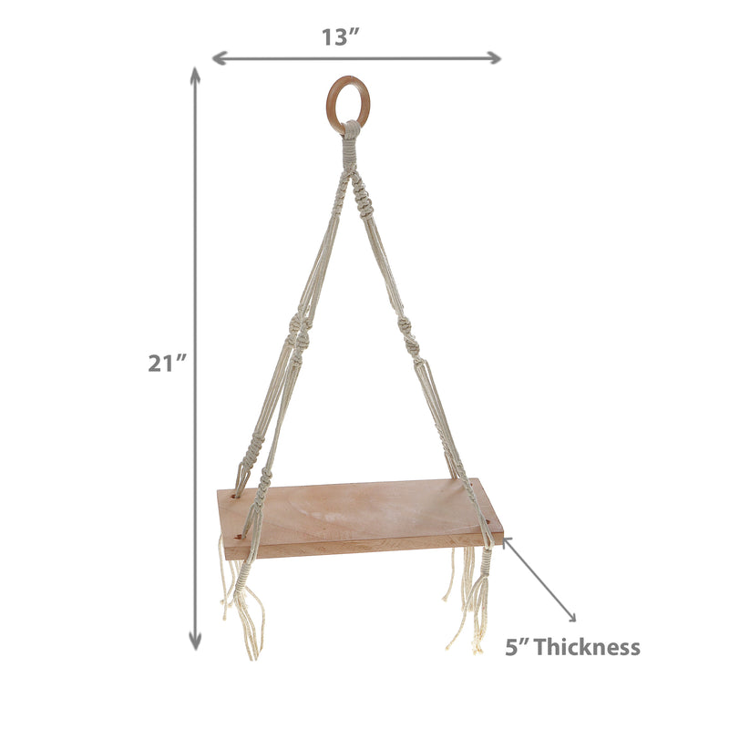 Cotton Rope Wall Hanger With Wooden Shelf