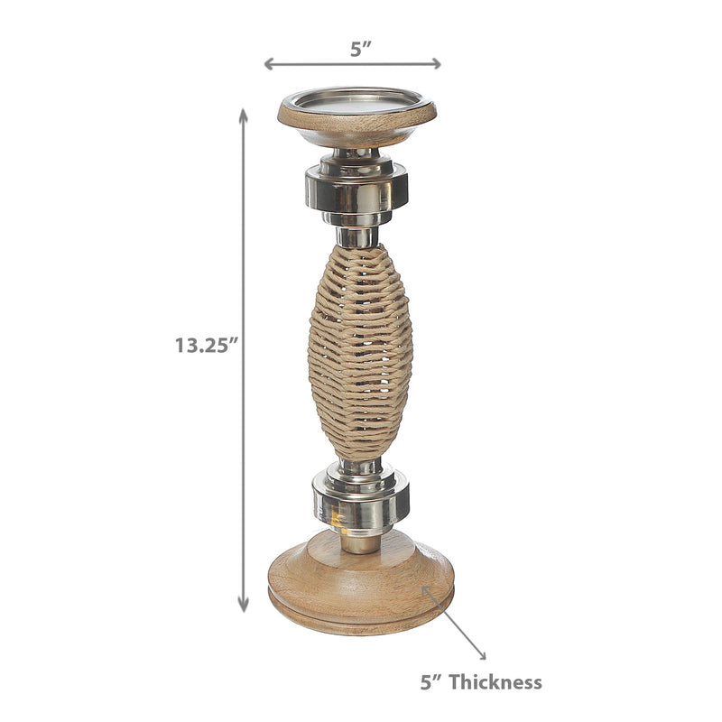 Oval Raffia Metal Pillar Candlestick