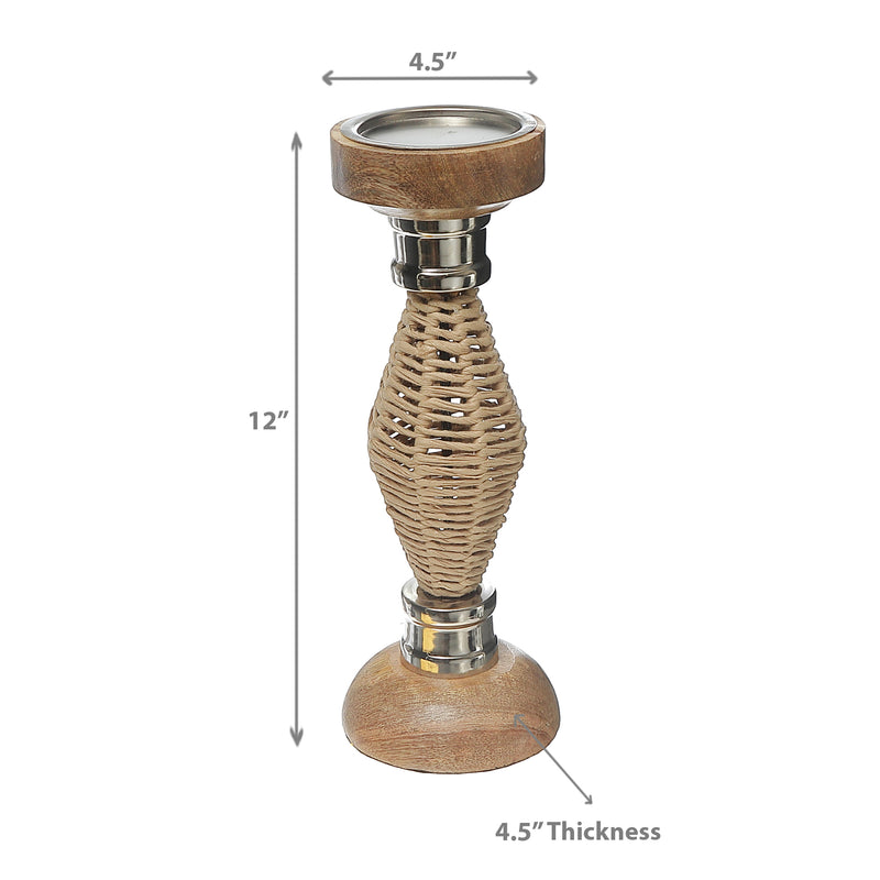 Diamond Raffia Metal Candlestick