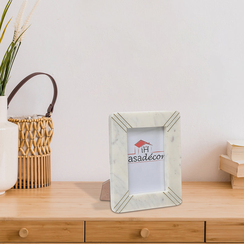 Marble White With Brass Inlay Picture Frame