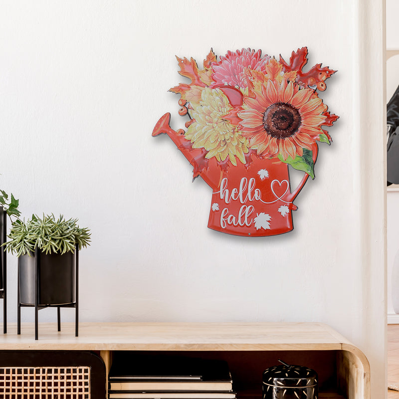 Embossed Metal Wall Sign Hello Fall Sunflower