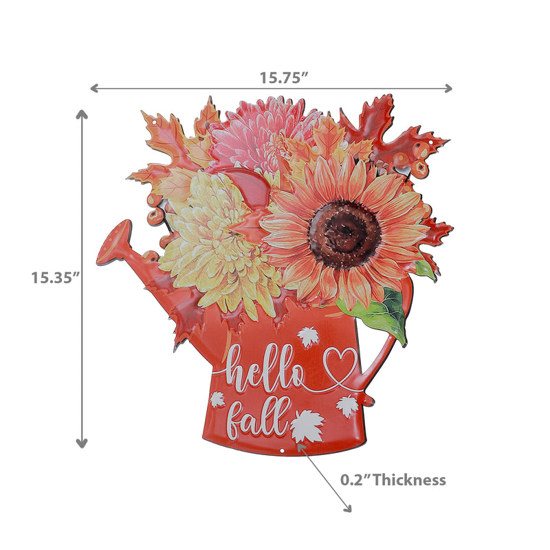 Embossed Metal Wall Sign Hello Fall Sunflower