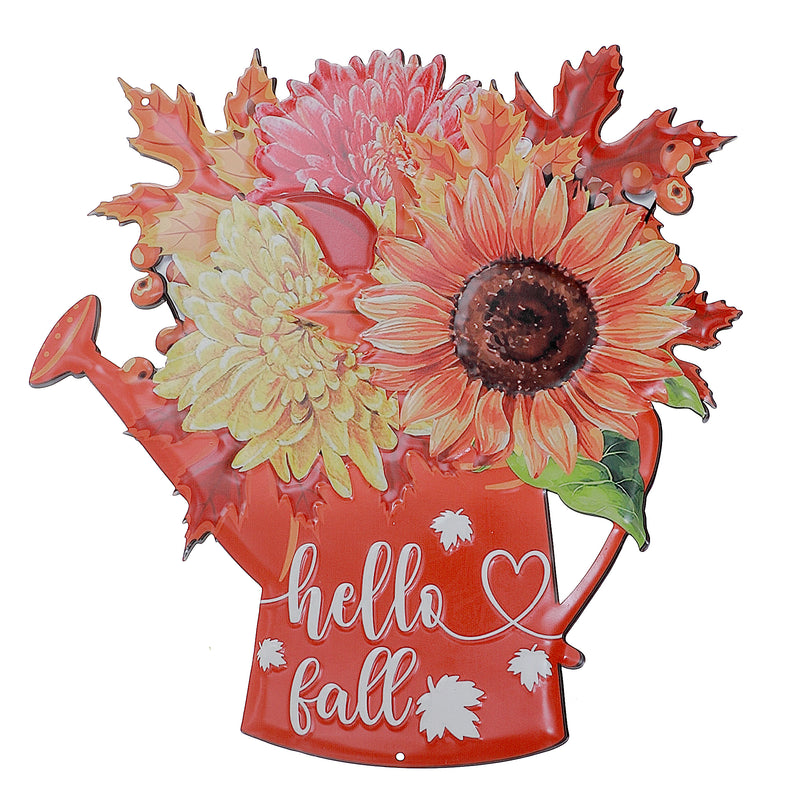 Embossed Metal Wall Sign Hello Fall Sunflower