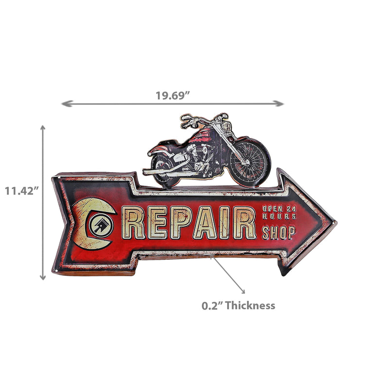 Embossed Metal Wall Sign Motorcycle Repair Shop