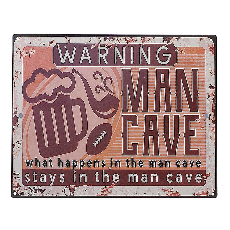 Embossed Metal Wall Sign Man Cave & Don't Touch My Tools - Set of 2