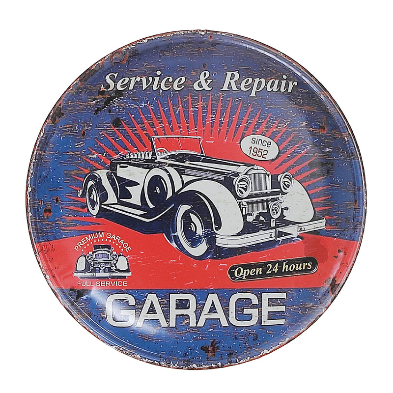 Embossed Round Metal Wall Sign Garage Auto Repair - Set of 2