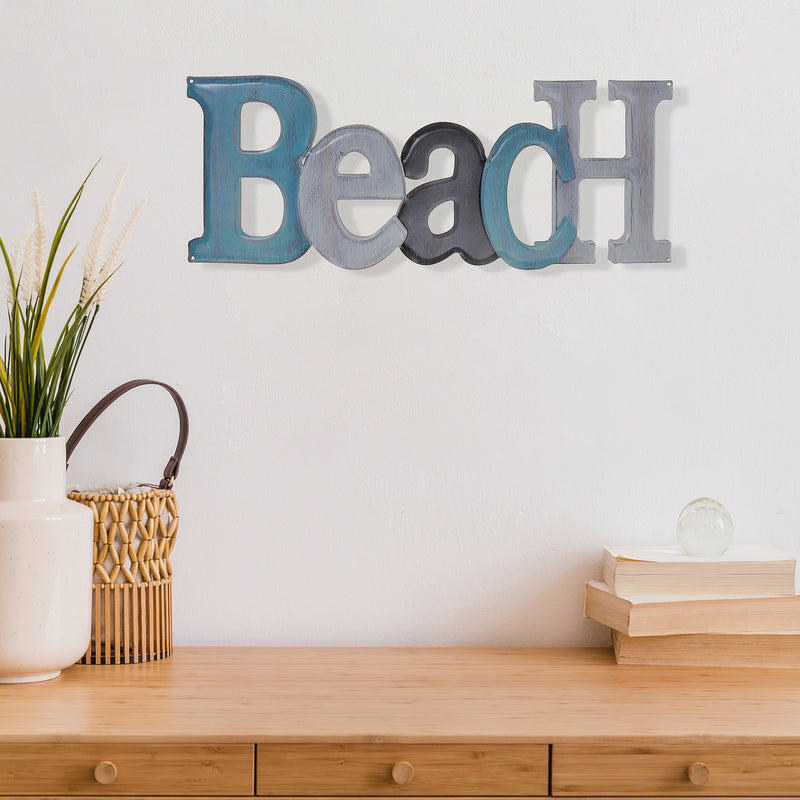 Embossed Metal Wall Sign Beach