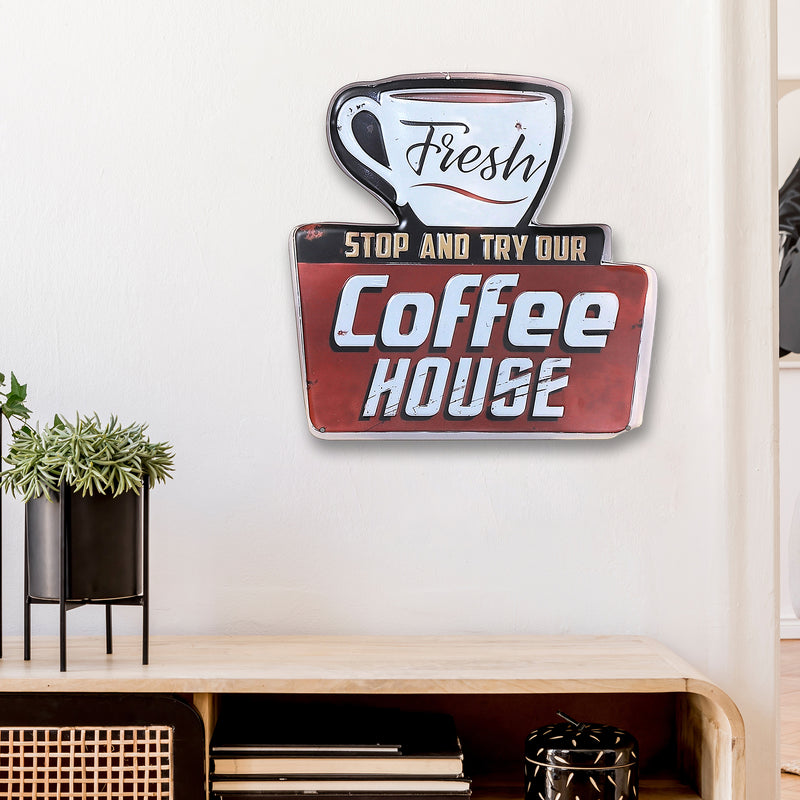 Embossed Metal Wall Sign Fresh Coffee House