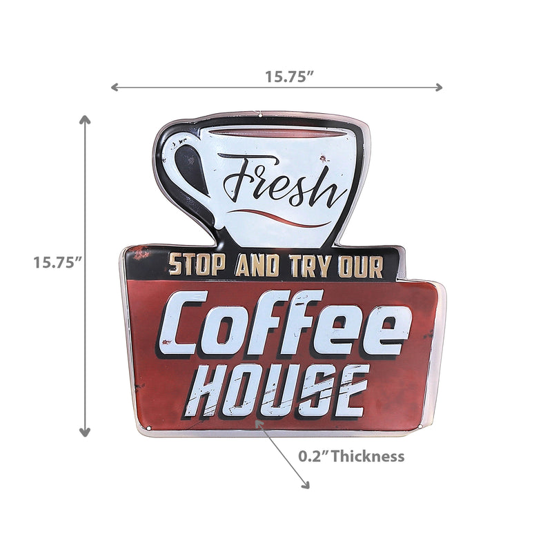 Embossed Metal Wall Sign Fresh Coffee House