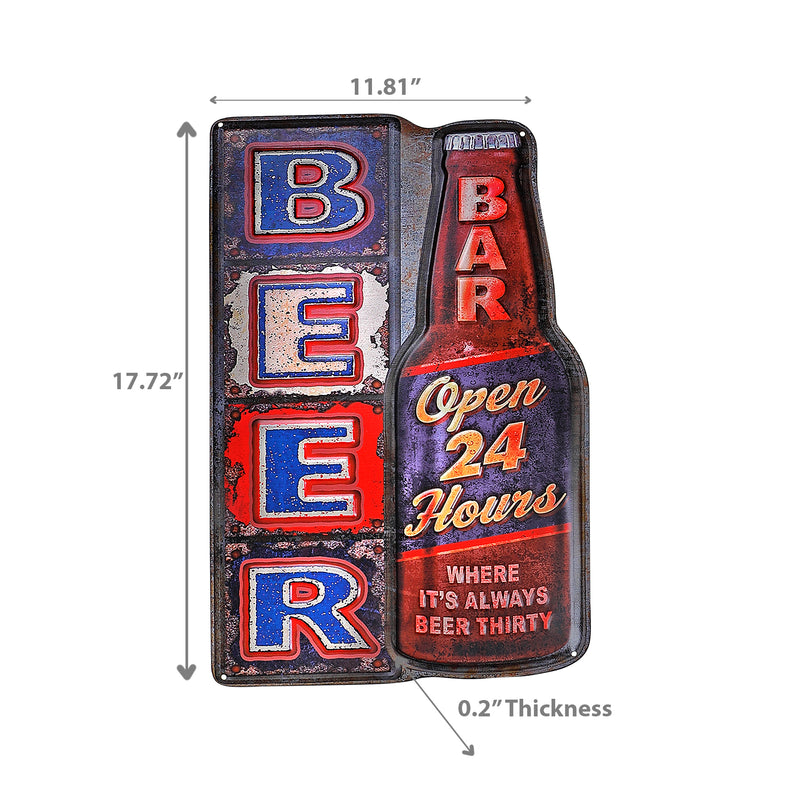 Embossed Metal Wall Sign Beer Open 24 Hours