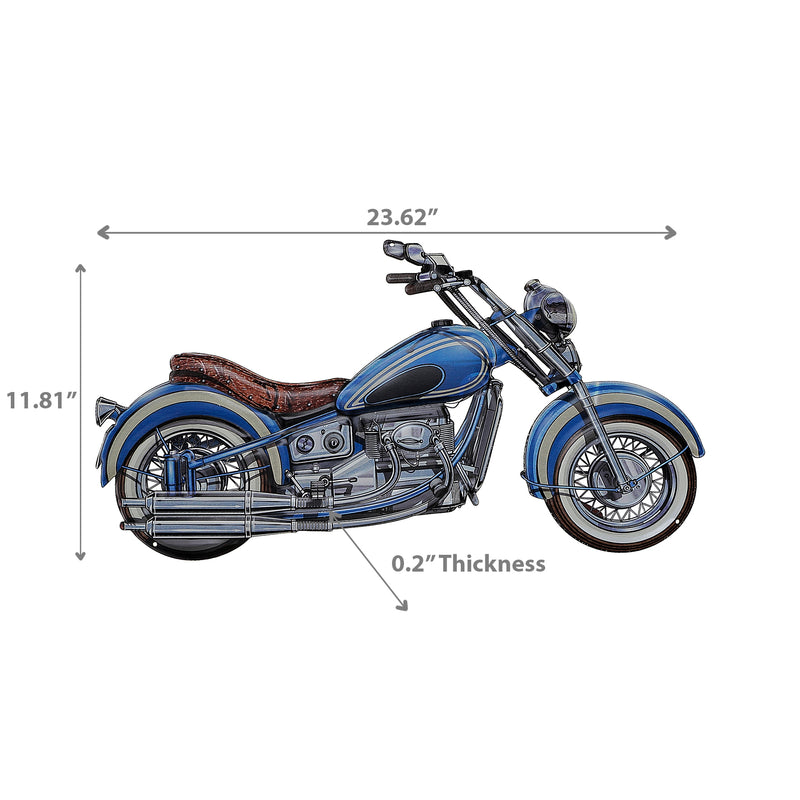 Embossed Metal Wall Sign Blue Motorcycle