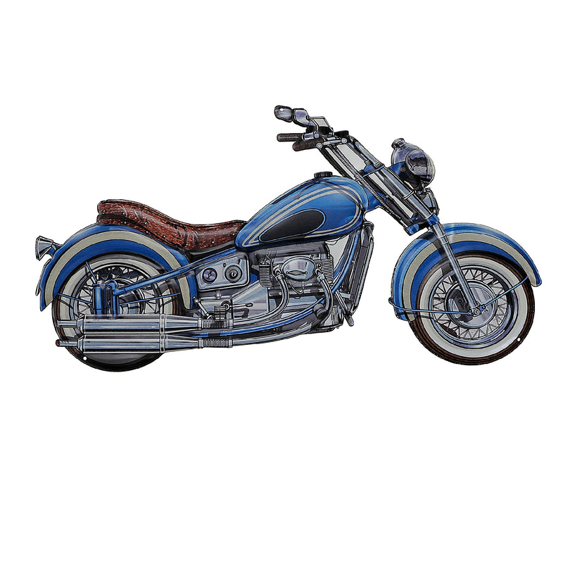 Embossed Metal Wall Sign Blue Motorcycle