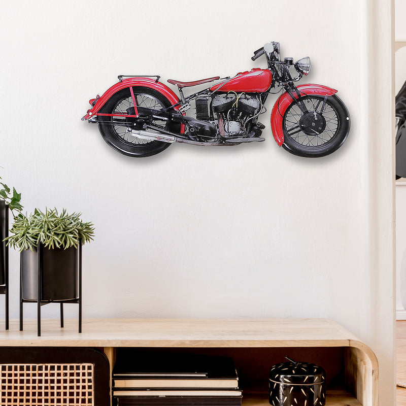 Embossed Metal Wall Sign Red Motorcycle