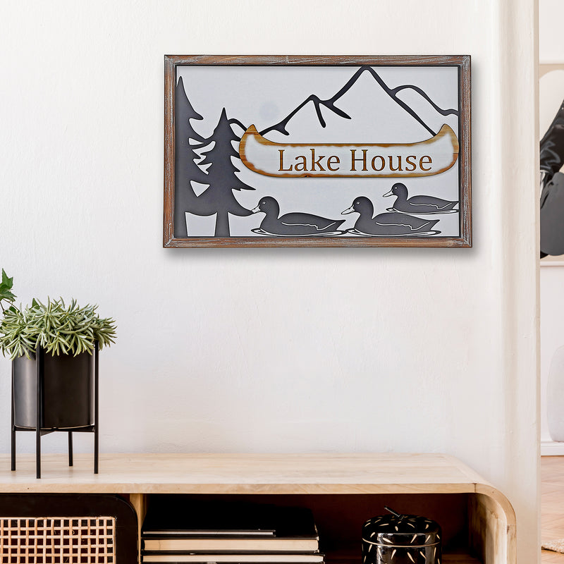 Wood And Metal Mountain Wall Sign