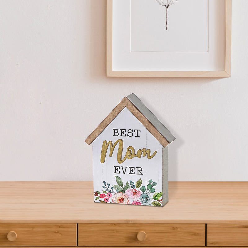 Wood House Shape Block Decor Best Mom Ever