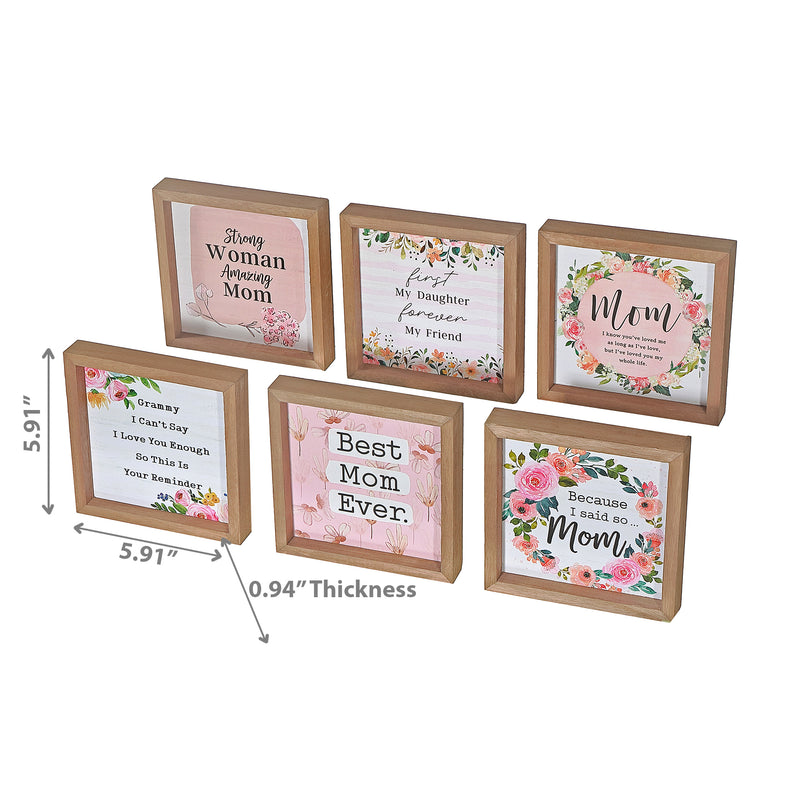 Framed Square Wood Block Mom Grandma Daughter - Set of 6