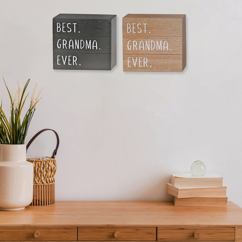 Square Wood Sign Best Grandma Ever - Set of 2