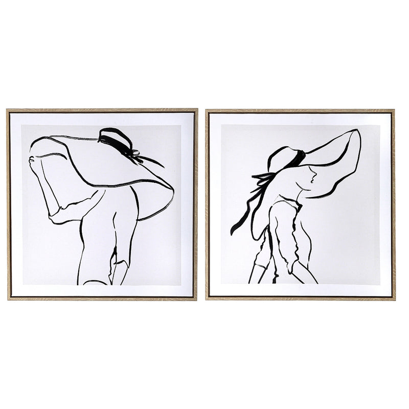 Framed Canvas Wall Art Lady In Large Hat - Set of 2