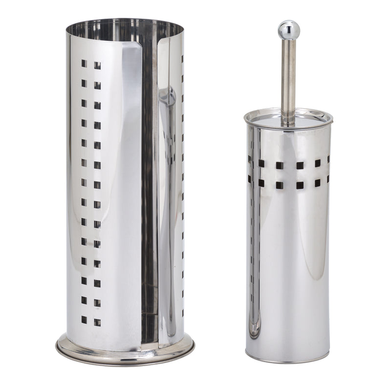 Stainless Steel Toilet Brush & Double Holder Stand