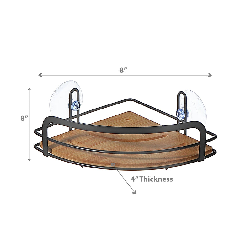 Metal Suction Cup Corner Caddy With Bamboo