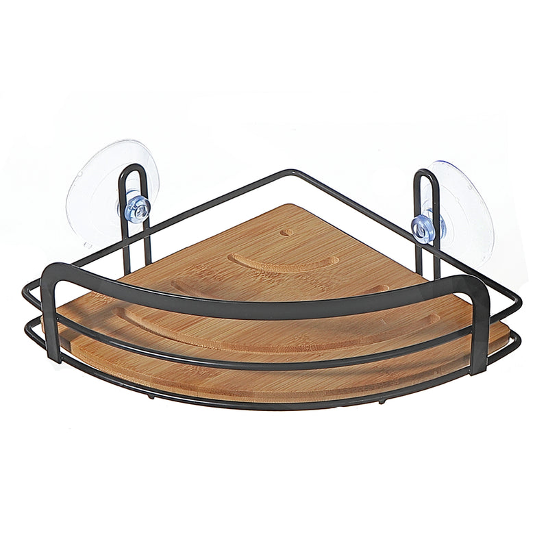 Metal Suction Cup Corner Caddy With Bamboo