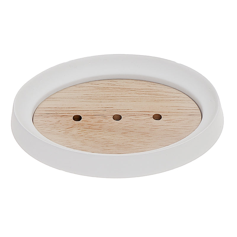 Polyresin Soap Dish With Wood White