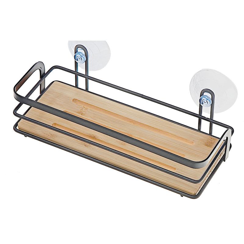 Metal Suction Cup Caddy With Bamboo